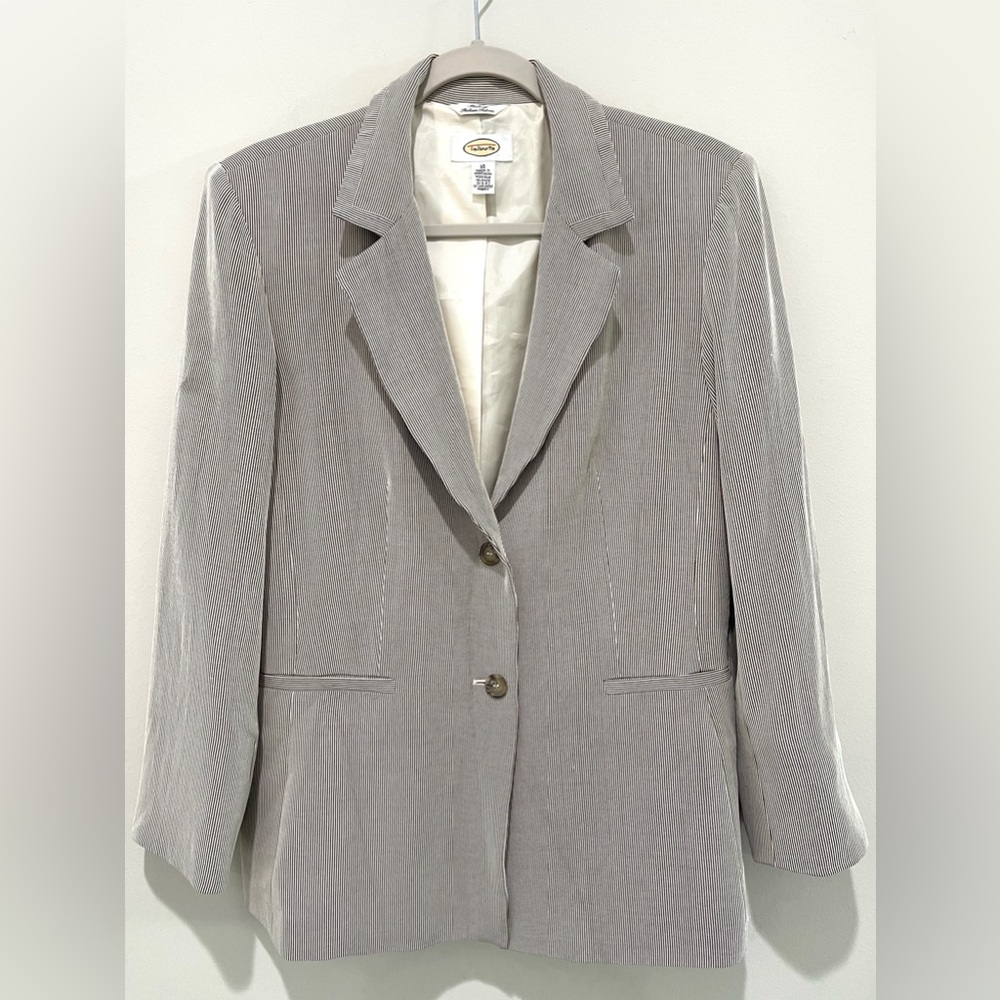 Talbots Woman’s Blazer Jacket Wool Blend White & Brown Striped Size 10